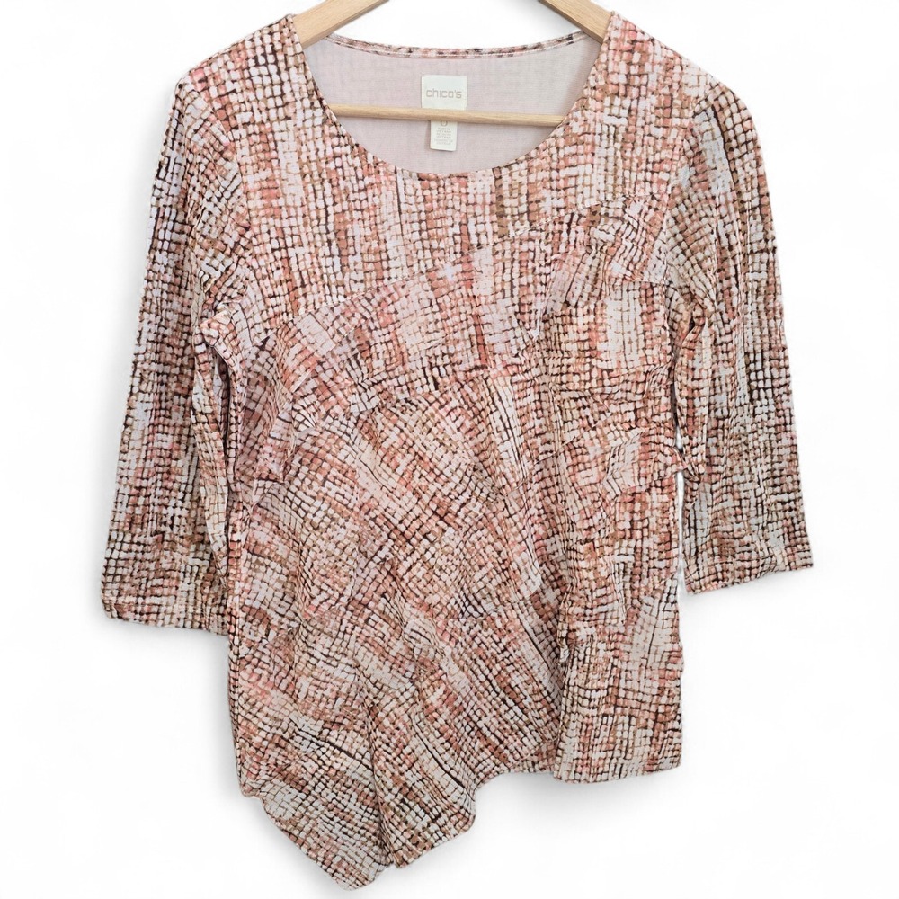 Chicos Top Womens 0 US Small Pink Mesh Scoop Neck Ruffle‎ Blouse Lined Casual